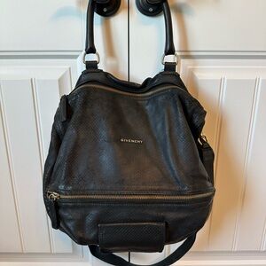 Authentic Givenchy Pandora Medium Black Diamond Textured Leather Satchel Purse